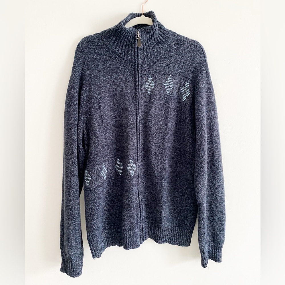 Vintage Arnold Palmer Men’s Wool Blend Full Zip Knit Cardigan, Navy Blue, Size M